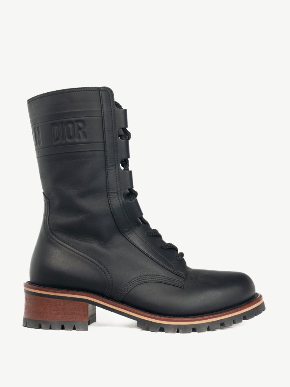 Christian Dior Quest Black Logo-Embossed Lace-Up Combat Boots